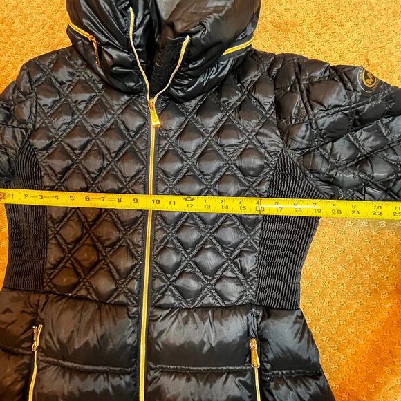 Michael Kors Jacket Women's L Navy Packable Down Fill Hooded Puffer Coat Long - Picture 16 of 16